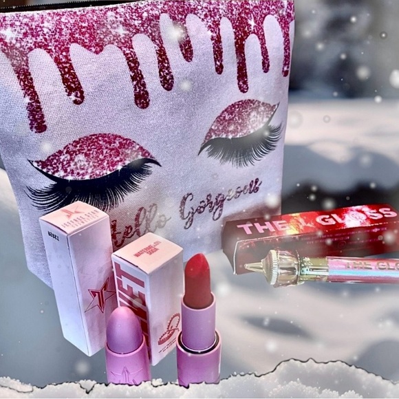 3 Pc NEW Jeffrey Star The Gloss Succulent&Velvet Lipstick Watermelon+Mkup Bag - Picture 3 of 9